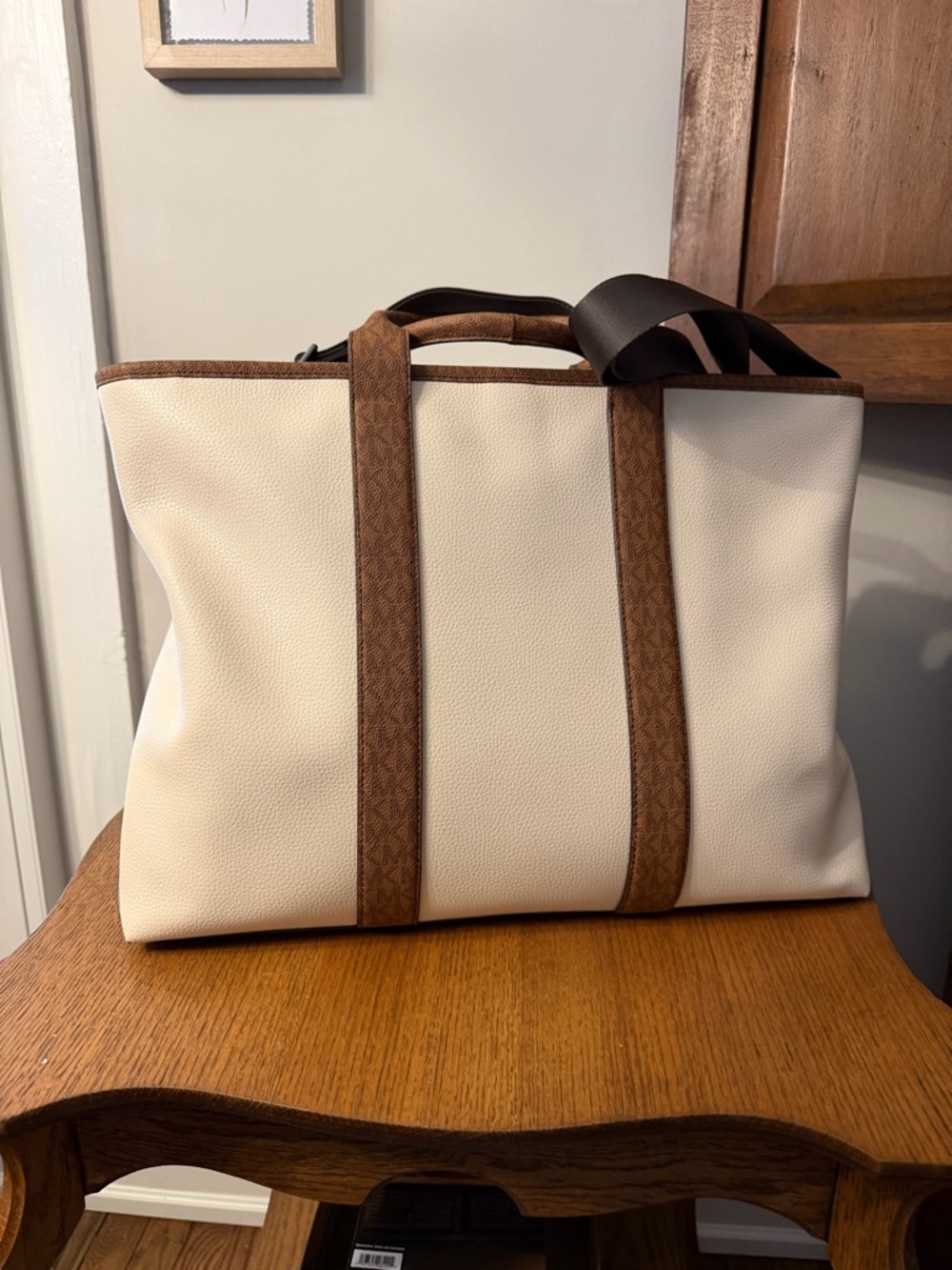 Michael Kors Cream Tote with Brown Logo-Trim - Picture 2 of 6